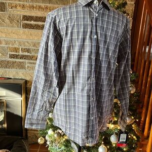 Chaps Stretch button down shirt. Size Large (14-16). Green, purple, and white.